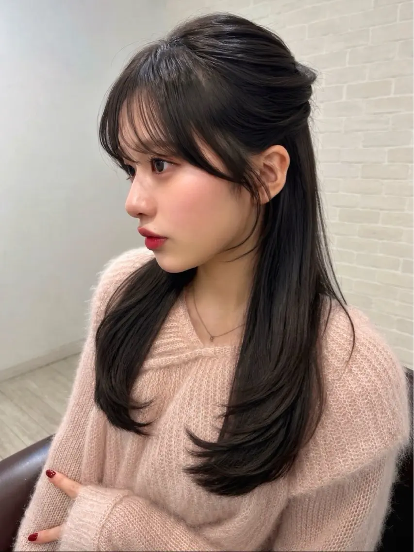 セミロング カラー カット ヘアカラー 【韓国ヘア×透明感 カラー】笹谷 莉未のヘアスタイル