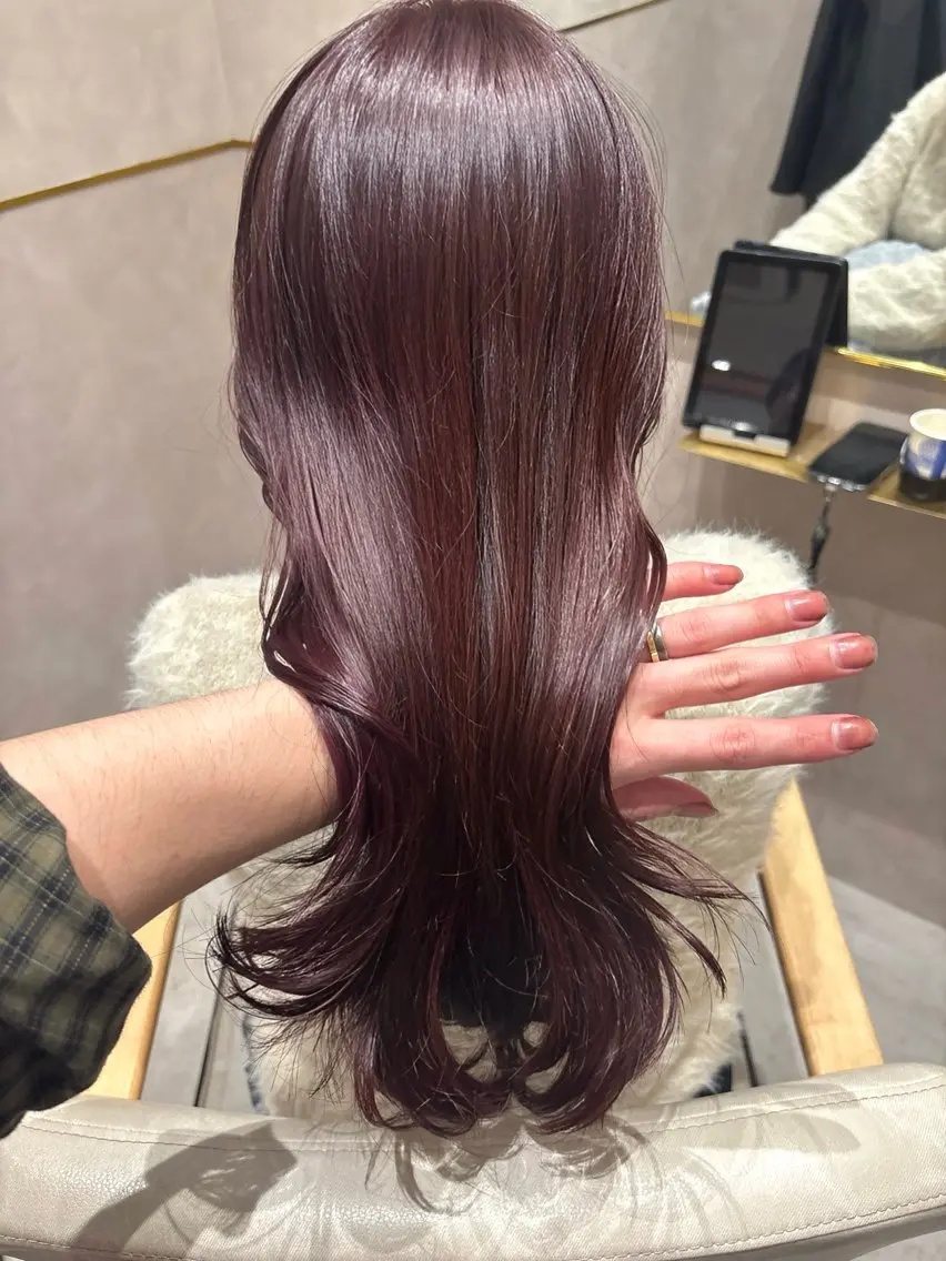 カラー ラベンダーカラー ラベンダーピンク ピンクカラー ヘアカラー トリートメント レイヤーカット/ 髪質改善/白石のヘアスタイル