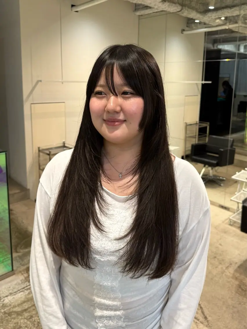 ロング 顔周りカット ハイレイヤー 姫カット レイヤーカット ロング カット SAKI /レイヤー/ベージュのヘアスタイル