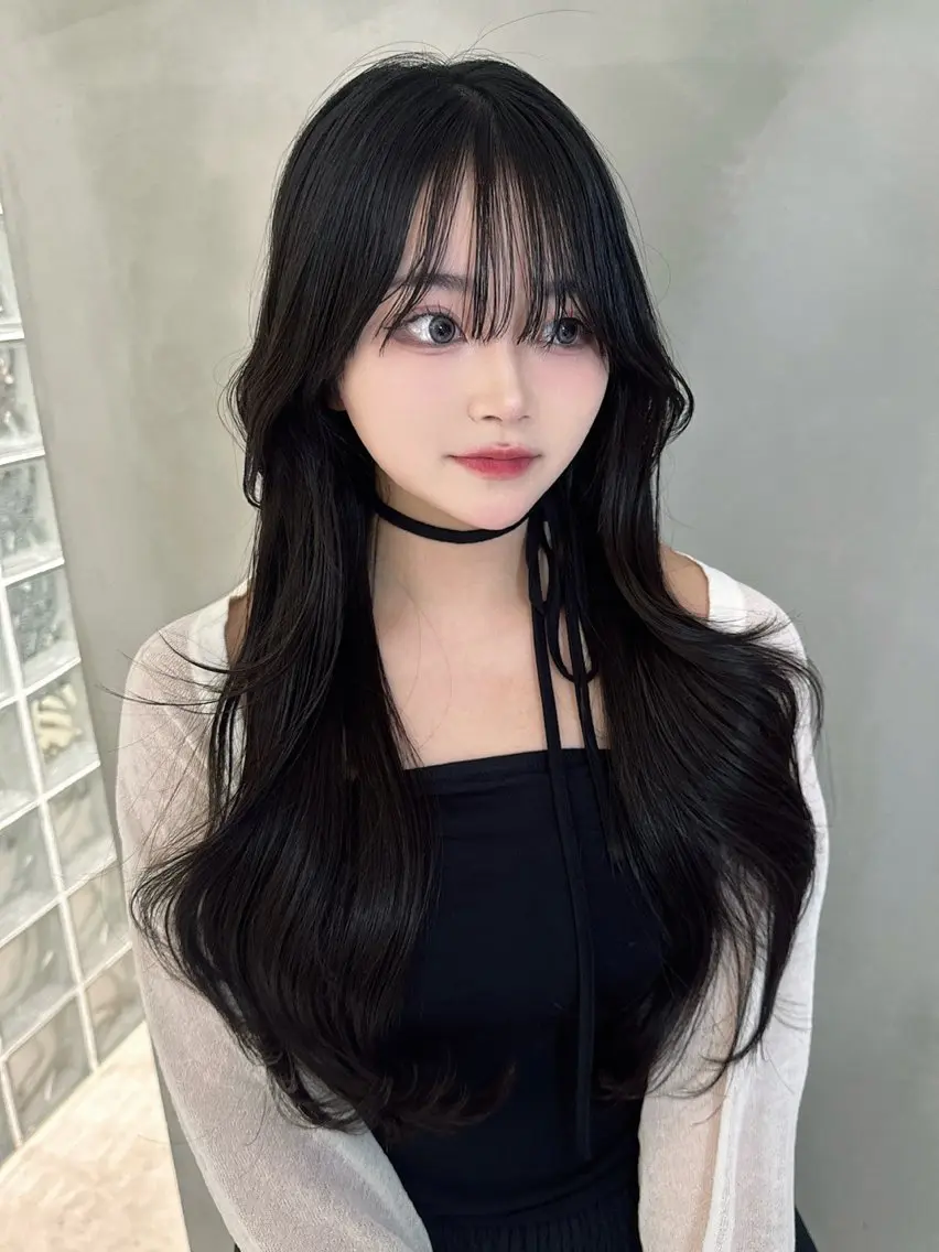 ロング くびれヘア 韓国風ヘア サイドバング 小顔カット カット ヘアカラー MASHU韓国ヘア/ レイヤー/透明感カラのヘアスタイル