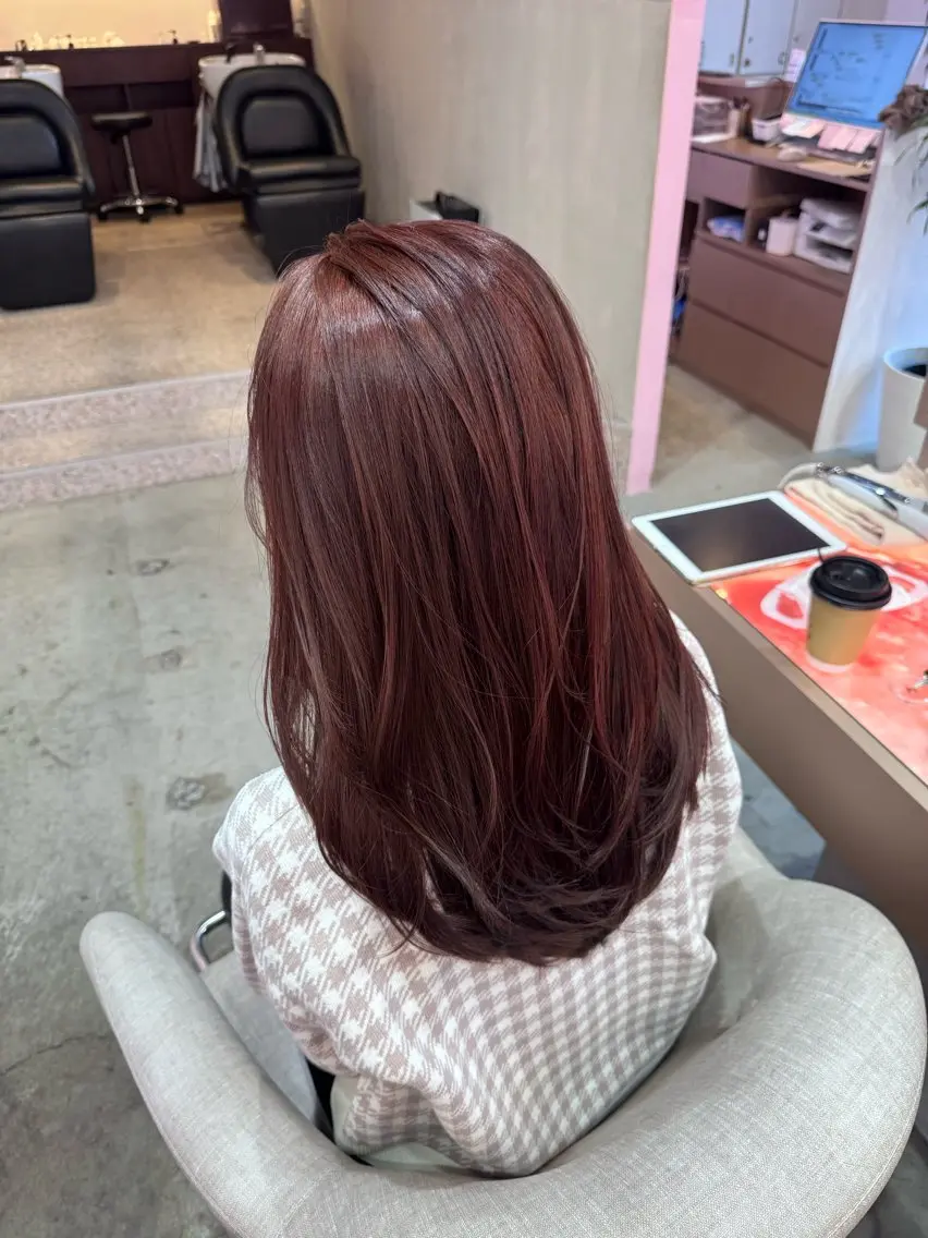 ロング カラー Miu 名古屋カット ミディアム/ピンク髪のヘアスタイル
