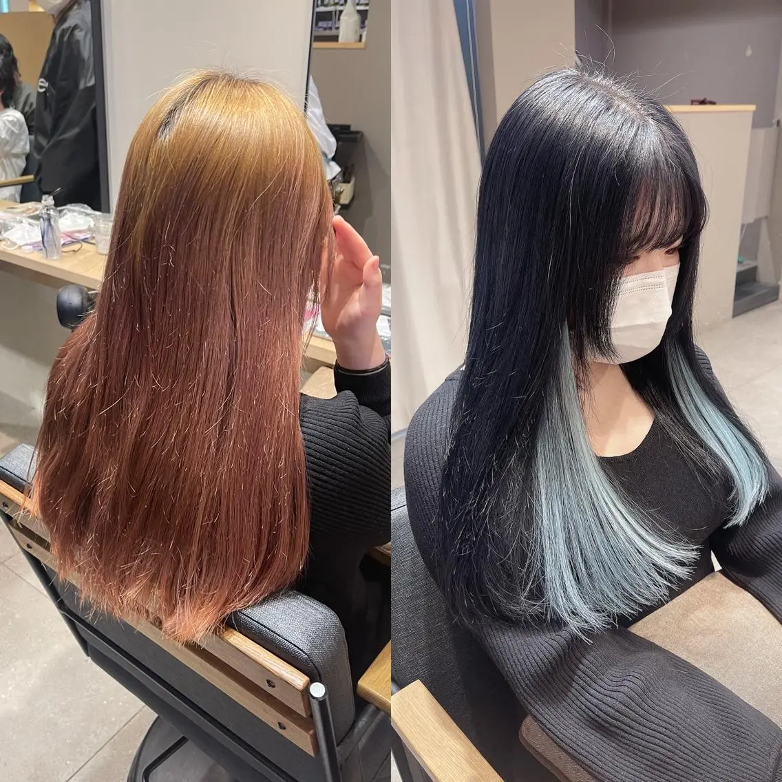ロング カラー ブルーカラー インナーカラー エクステ ヘアカラー エクステ インナーエクステ渋谷 🦋KAJIのヘアスタイル