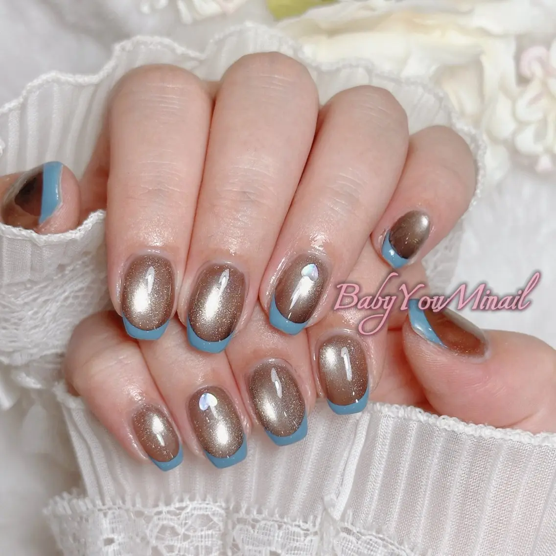 ネイル オーロラネイル チークネイル 成人式 フットネイル フレンチネイル ハンドネイル BabyYouMi nailのネイルデザイン