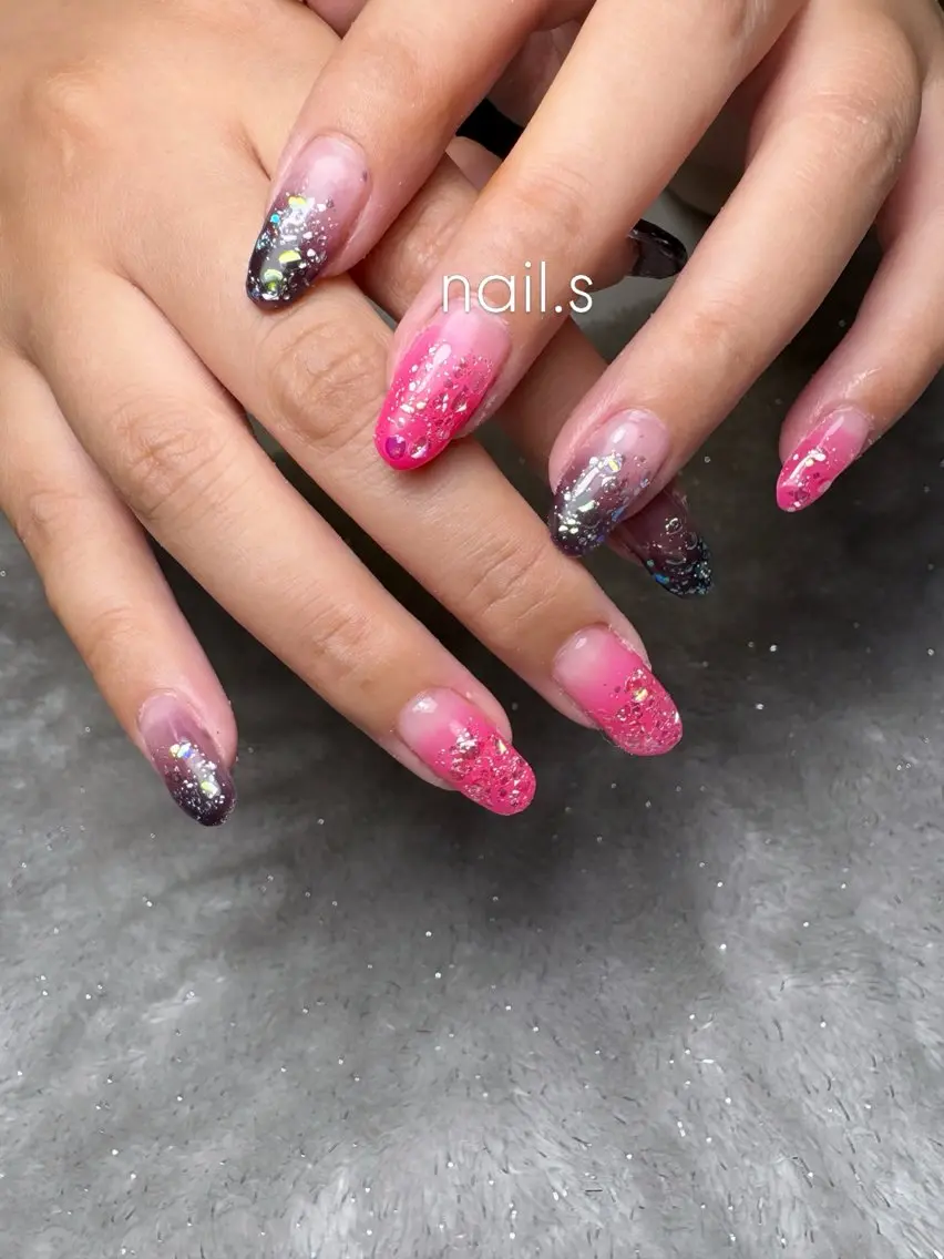 ネイル グラデーション ラメ(グリッター) ピンク パープル ハンドネイル nail.s misatoのネイルデザイン