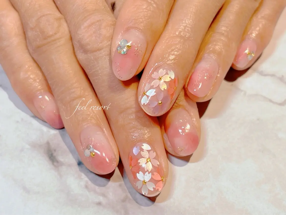 ネイル 桜ネイル 長さ出し フットネイル フレンチネイル ジェルネイル ハンドネイル Lien(リアン) 銀座駅6分のネイルデザイン
