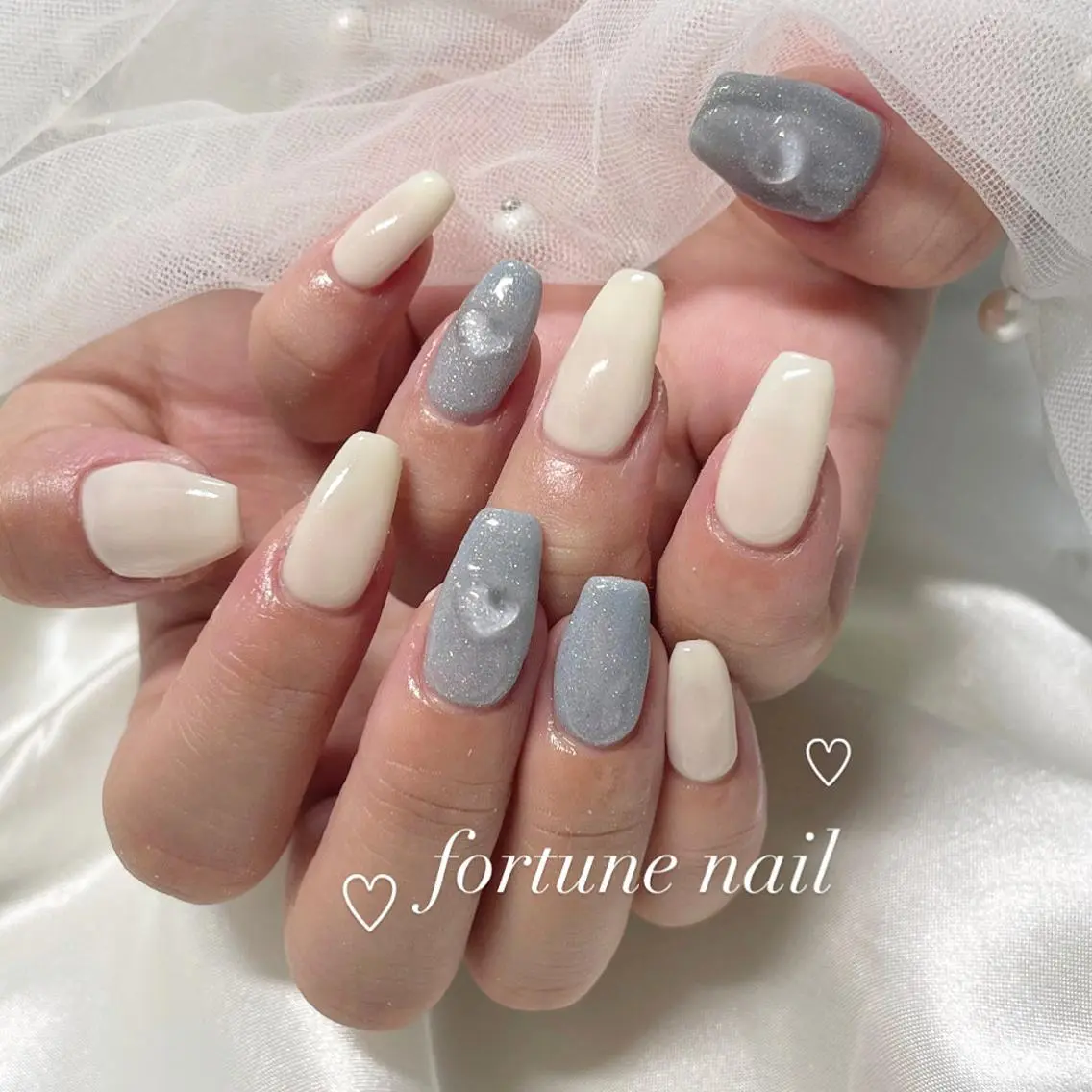 ネイル ブルー ハート ハンドネイル ☆saori ☆のネイルデザイン
