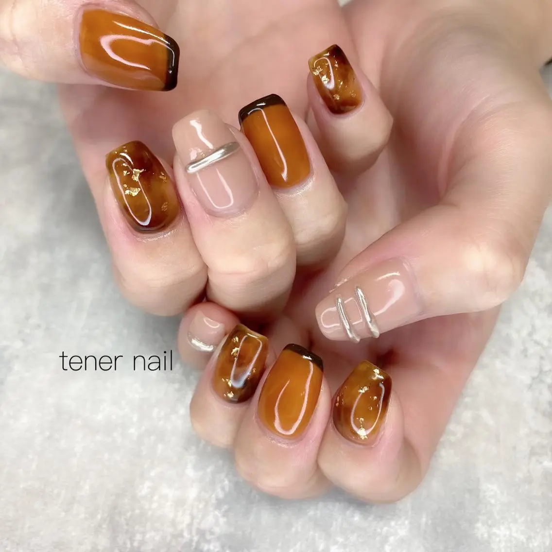 ネイル べっ甲ネイル ラメ(グリッター) テネルネイル tener nailのネイルデザイン