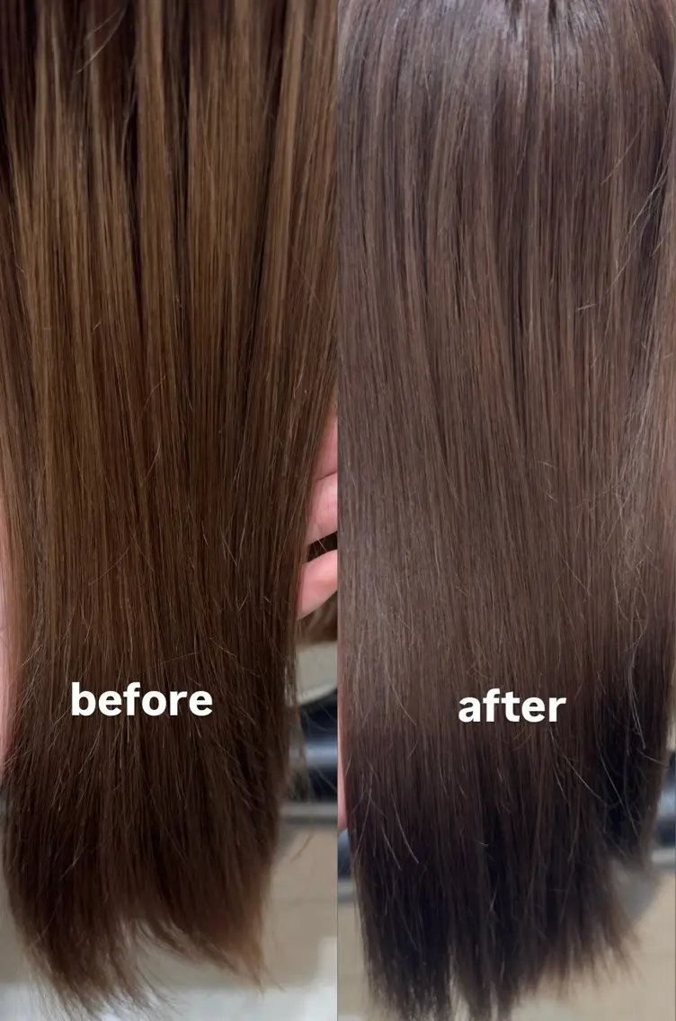 セミロング カラー ブリーチ ブラウンカラー チョコレートブラウン ヘアカラー トリートメント かんた /百道浜・髪質改善のヘアスタイル