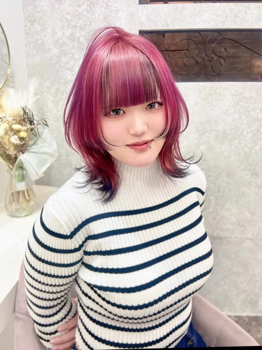 ミディアム ヘアカラー 💓Yuri💓 ハイトーン/デザインのヘアスタイル