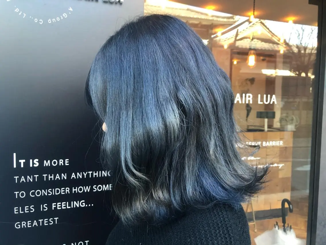ロング カラー 黒髪 ブリーチ ブルーカラー ブルーブラック ネイビーカラー メンズパーマ特化型 🔥URITAのヘアスタイル