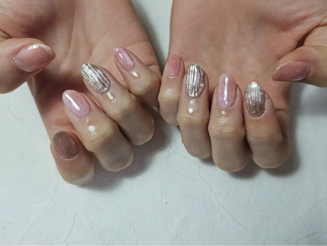 ネイル オーロラネイル 入学式 フットネイル フレンチネイル ジェルネイル ハンドネイル mogunail &blowのネイルデザイン