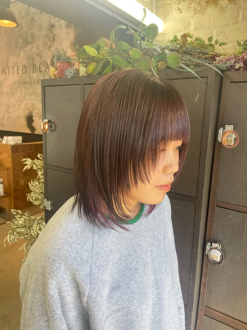 ミディアム ウルフカット カット ヘアカラー トリートメント テラダ ユウシン西金沢のヘアスタイル