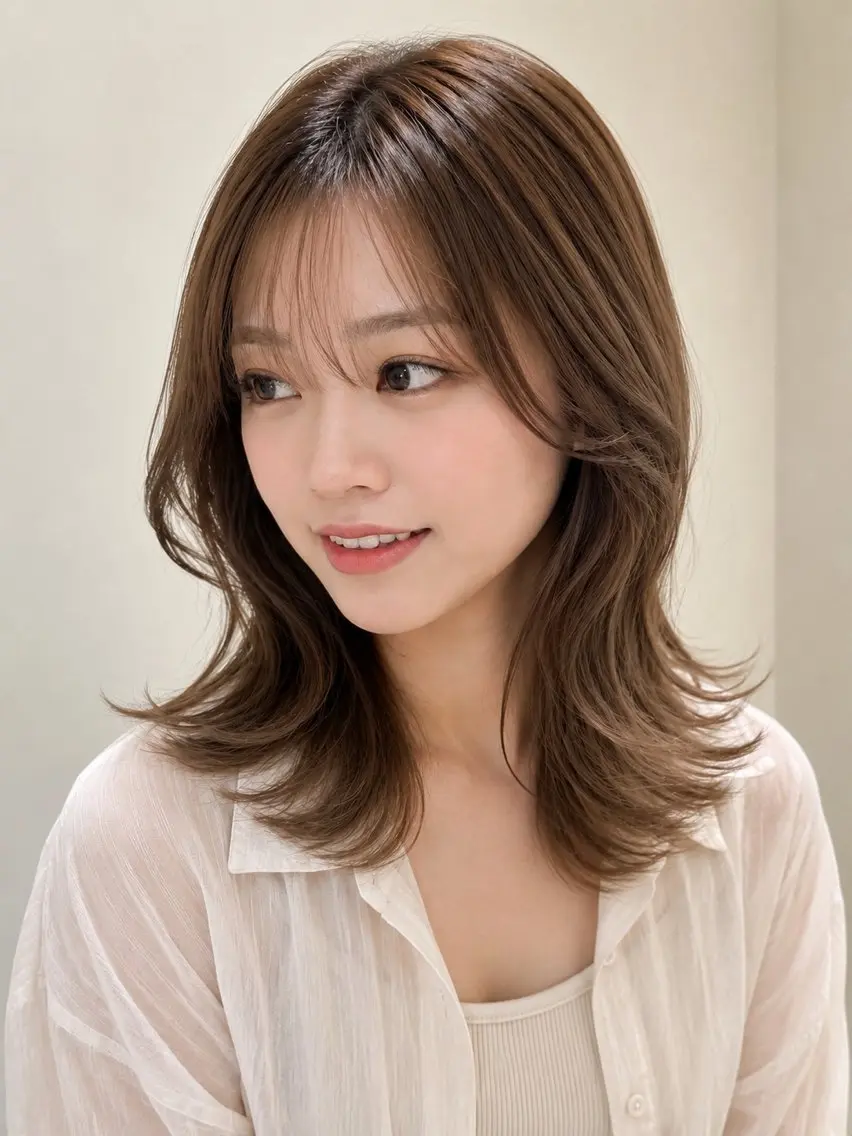 セミロング レイヤーカット トリートメント 岩崎 裕司のヘアスタイル