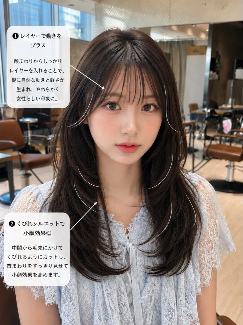 ロング レイヤーカット シースルーバング カット トリートメント 透明感カラー/韓国レ イヤー/宮下知也のヘアスタイル