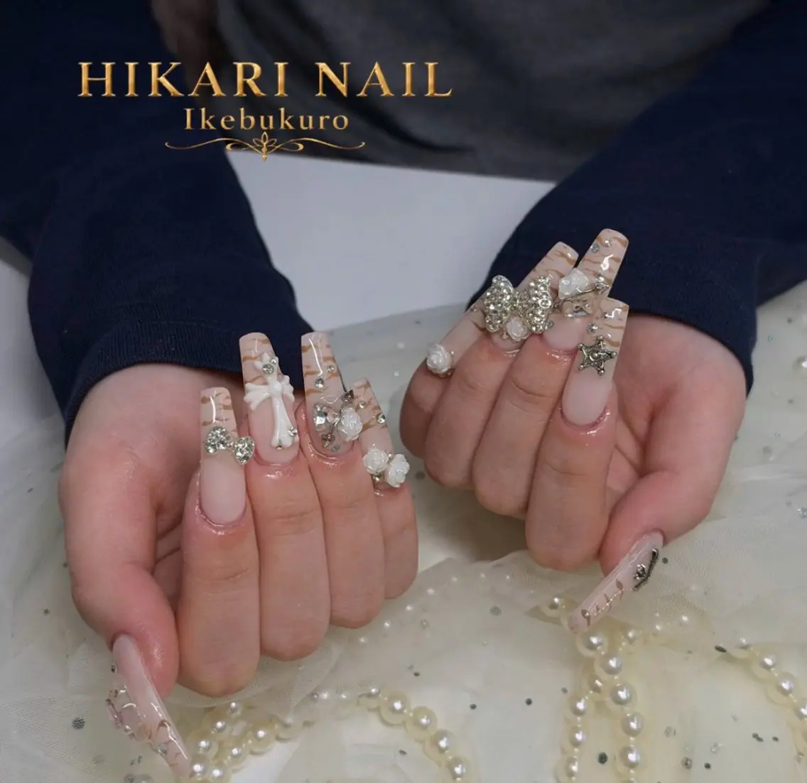 ネイル チークネイル 長さ出し フレンチネイル ガーリー ハロウィン ハンドネイル HikariNail Ikebukuroのネイルデザイン