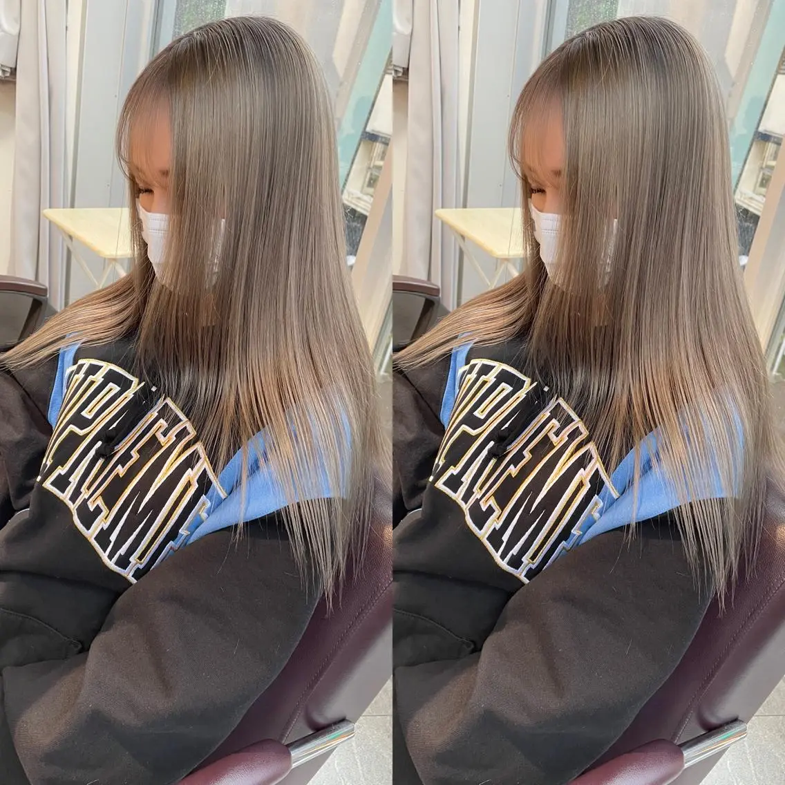 ロング カラー アッシュ ベージュカラー ミルクティーベージュ カット ヘアカラー トリートメント ヘアセット 💜ハイトーン💛 マジカルかいちゃんのヘアスタイル