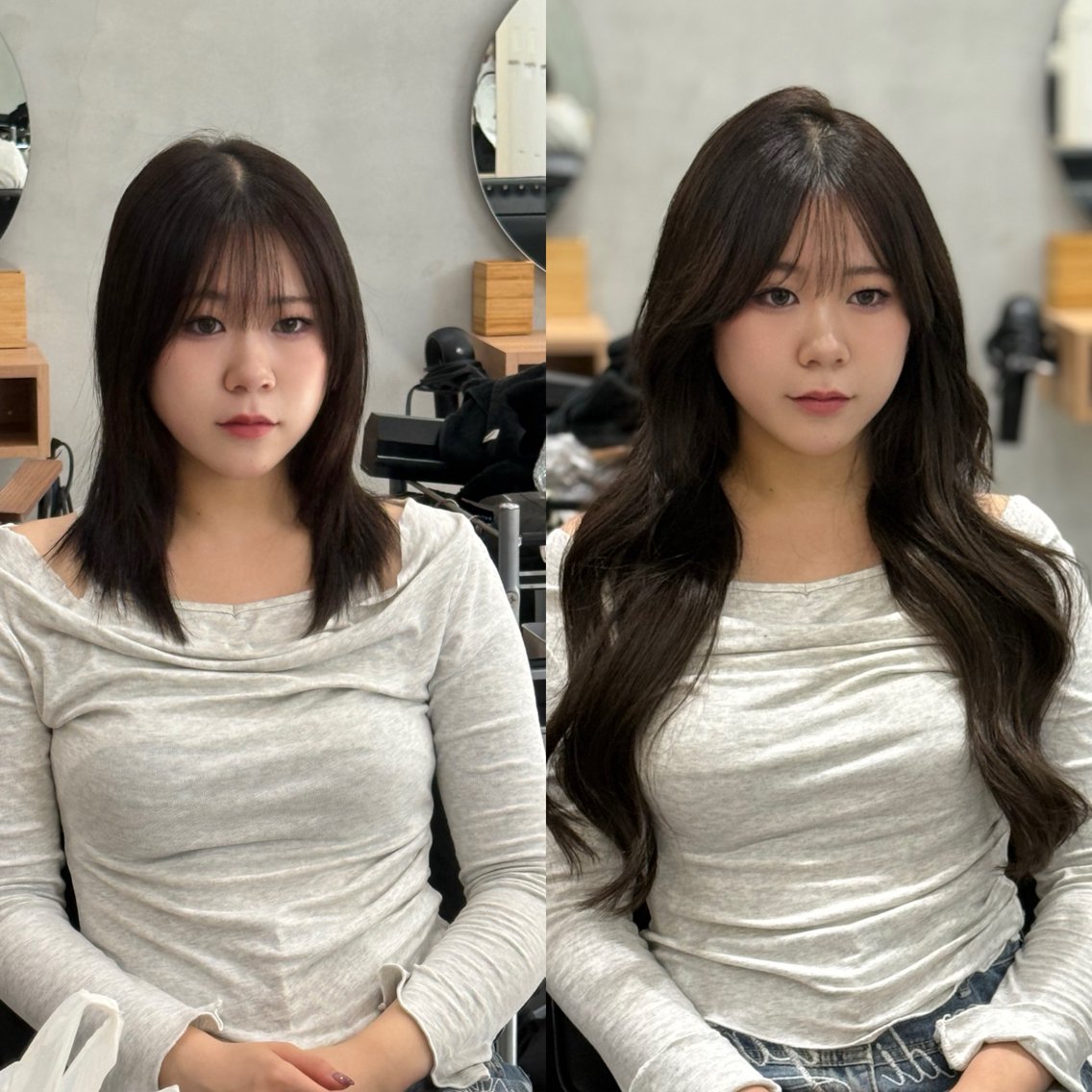 ロング カラー ボブ エクステ 伸ばしかけ 韓国風ヘア レイヤーカット エクステ 透明感/羽エクステ SUZUKAのヘアスタイル