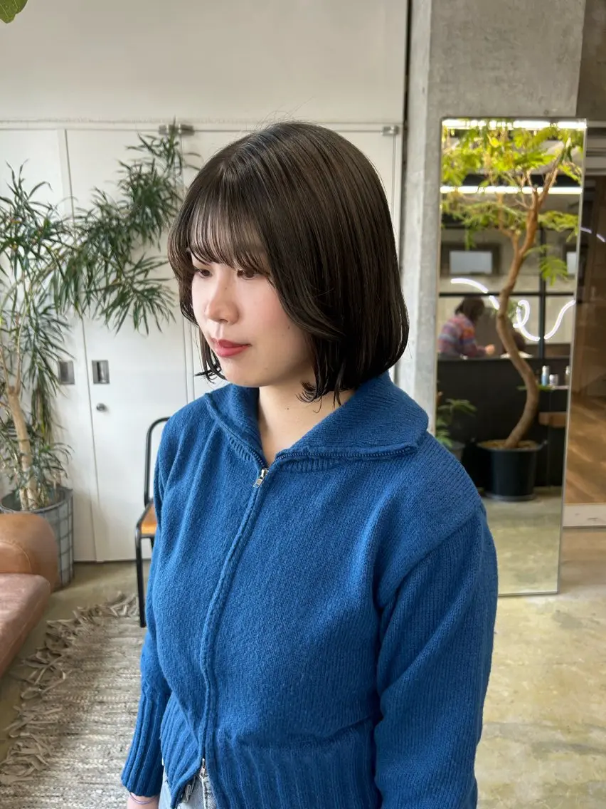 ミディアム カラー オリーブカラー ボブ 韓国風ヘア maho/垢抜け カラーパーマのヘアスタイル