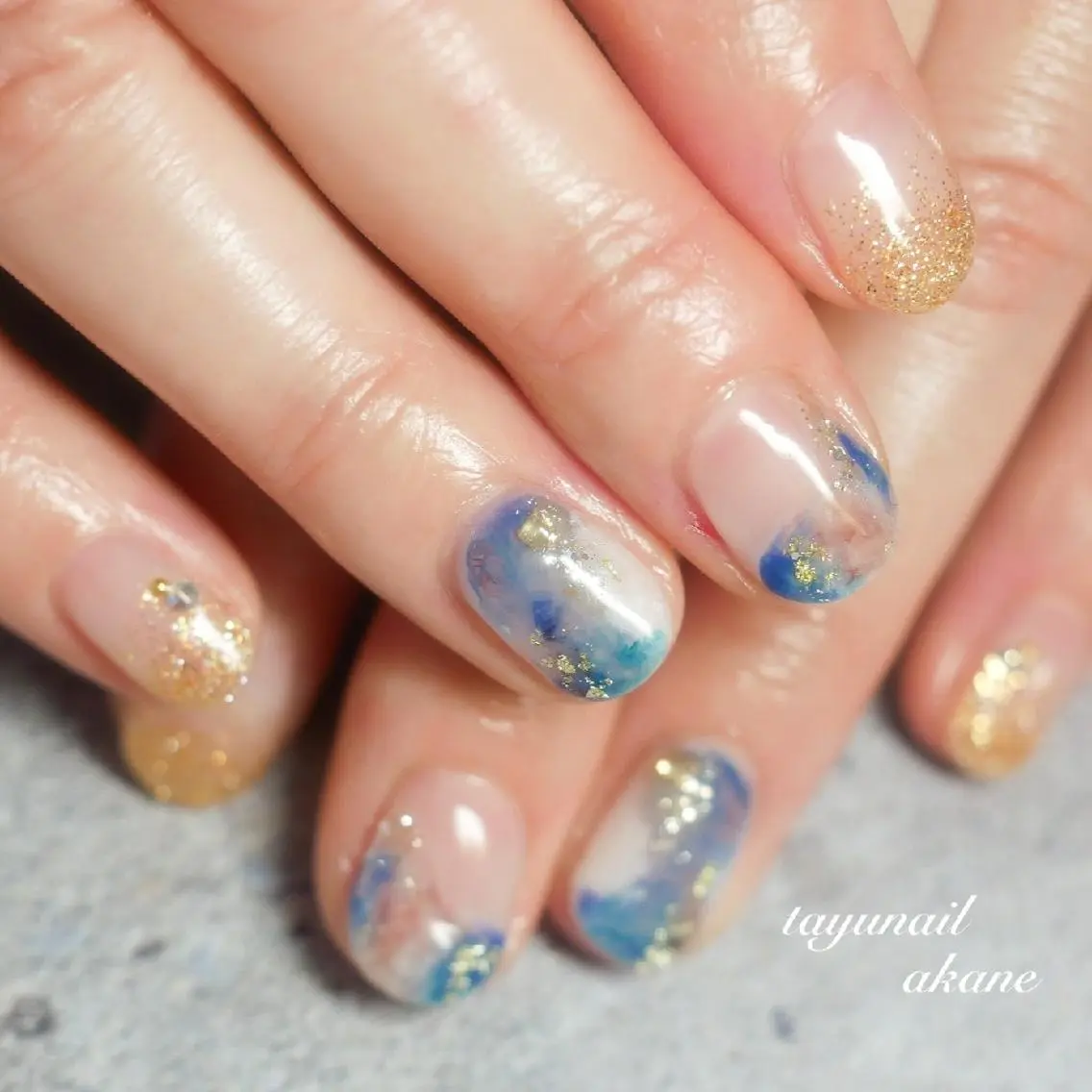 ネイル アートネイル ブルー クリアネイル ジェルネイル パラジェル ネイルサロン 【たゆnail】のネイルデザイン