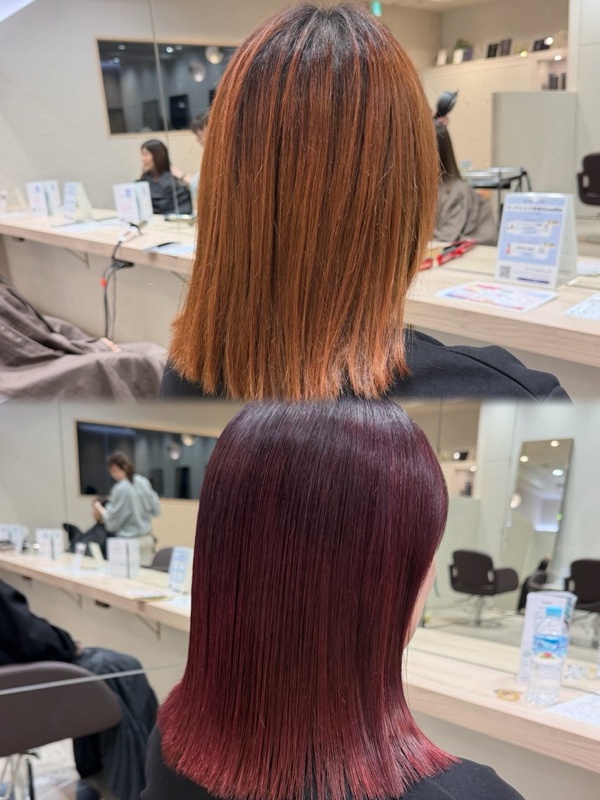 セミロング カラー レッドカラー ヘアカラー トリートメント 艶カラー/高円寺 /ココナのヘアスタイル