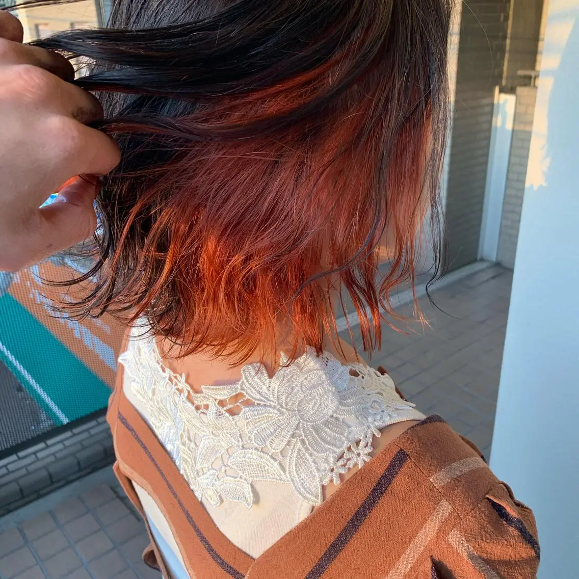 カラー ブリーチ インナーカラー オレンジ ヘアカラー トリートメント 本町/新町/心斎橋 透明感カラーSANCのヘアスタイル