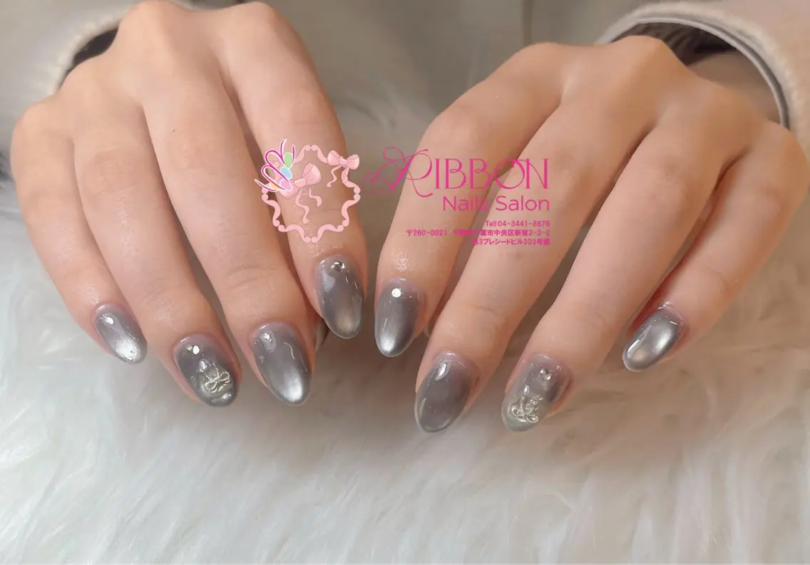 ネイル フレンチネイル ジェルネイル マグネットネイル 持ち込み ニュアンスネイル Ribbonnail salonのネイルデザイン