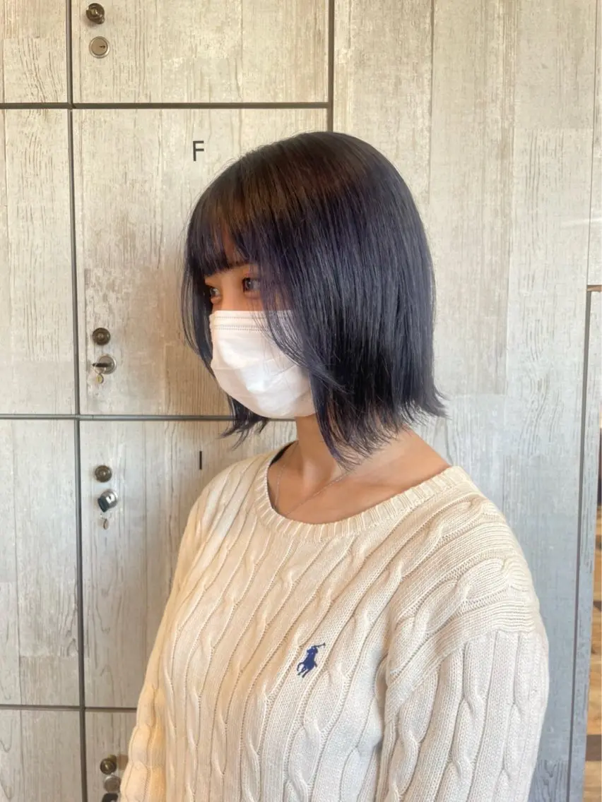 ショート カラー 切りっぱなしボブ 黒髪 ブルーカラー ブルーブラック 透明感カラー 🩷愛咲🩷レイヤー /透明感カラーのヘアスタイル