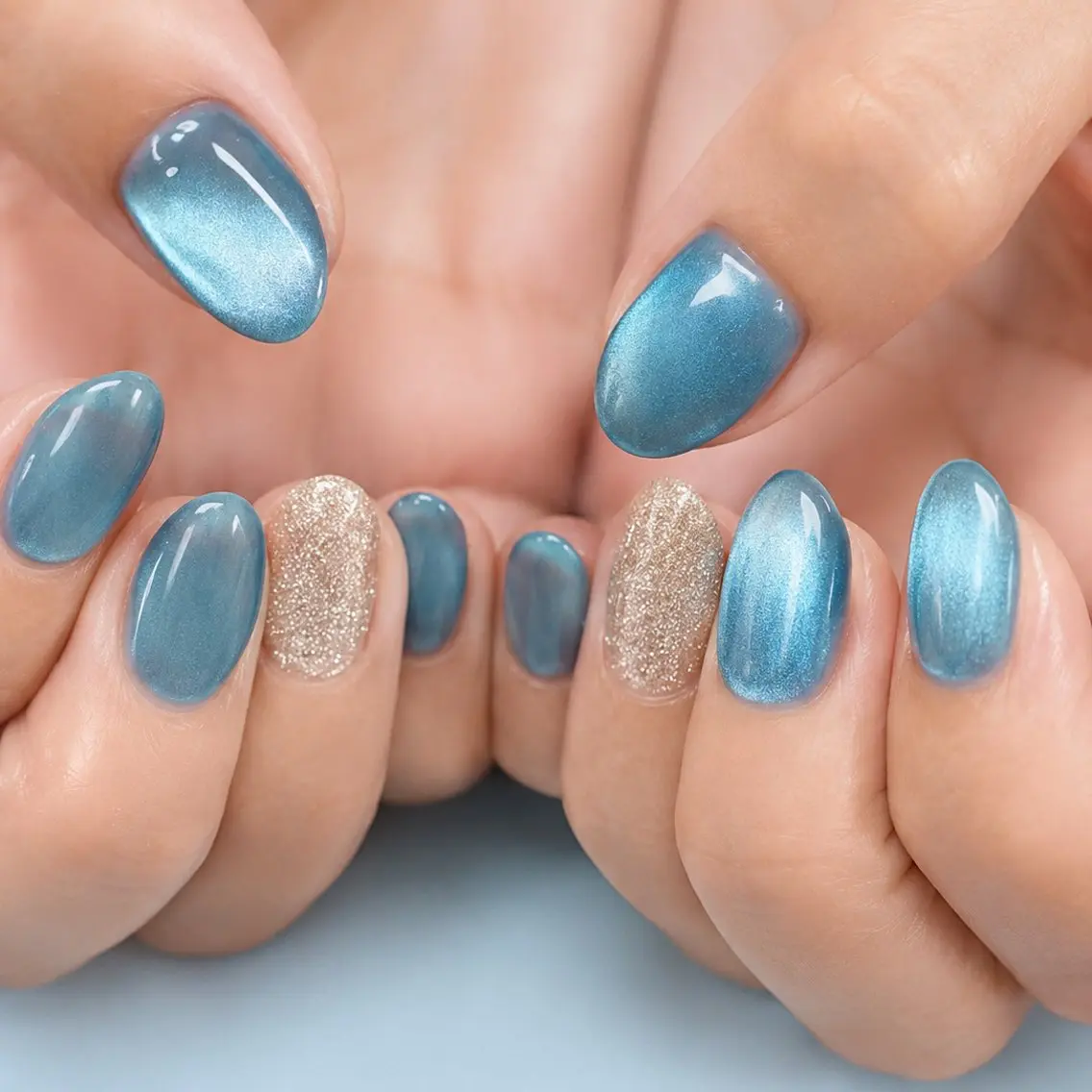 ネイル ブルー ラメ(グリッター) マグネットネイル ハンドネイル Kii nailのネイルデザイン