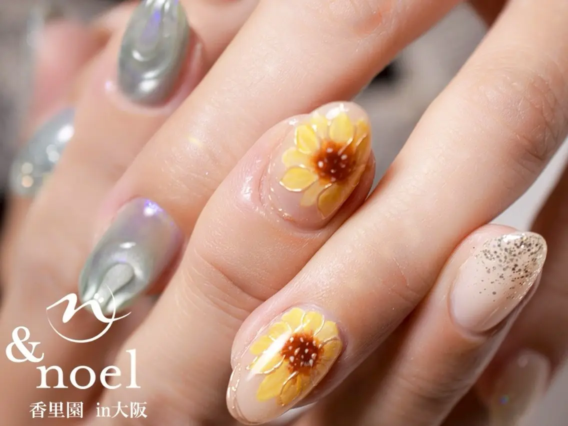 ネイル オーロラネイル クリアネイル ミラーネイル ぷっくりネイル ハンドネイル Nailsalon ＆Noelのネイルデザイン