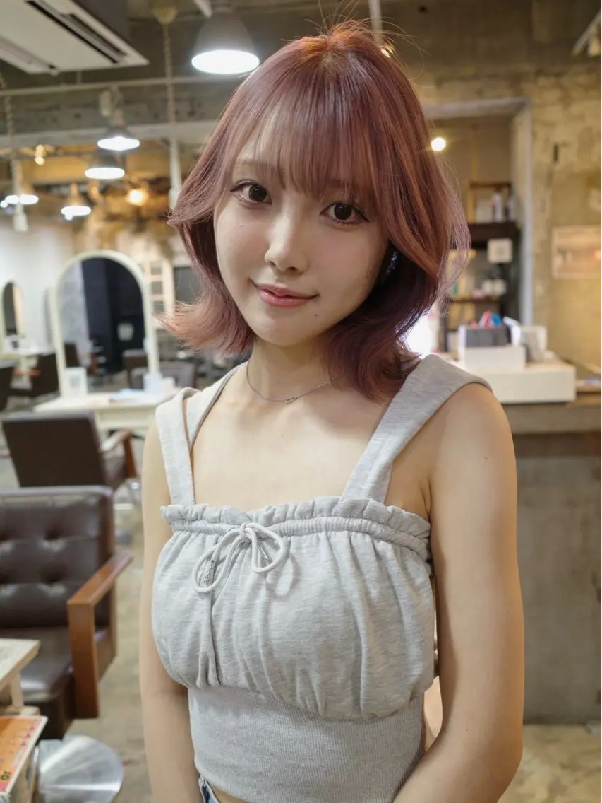 ミディアム カラー ベージュカラー ミルクティーベージュ ピンクカラー ピンクベージュ ヘアカラー 【Pia】 セナ/ハイトーンのヘアスタイル