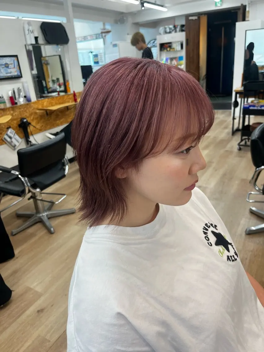 ミディアム カラー ブリーチ 透明感カラー ラベンダーカラー ピンクカラー ピンクラベンダー ヘアカラー すどう あしゅりのヘアスタイル