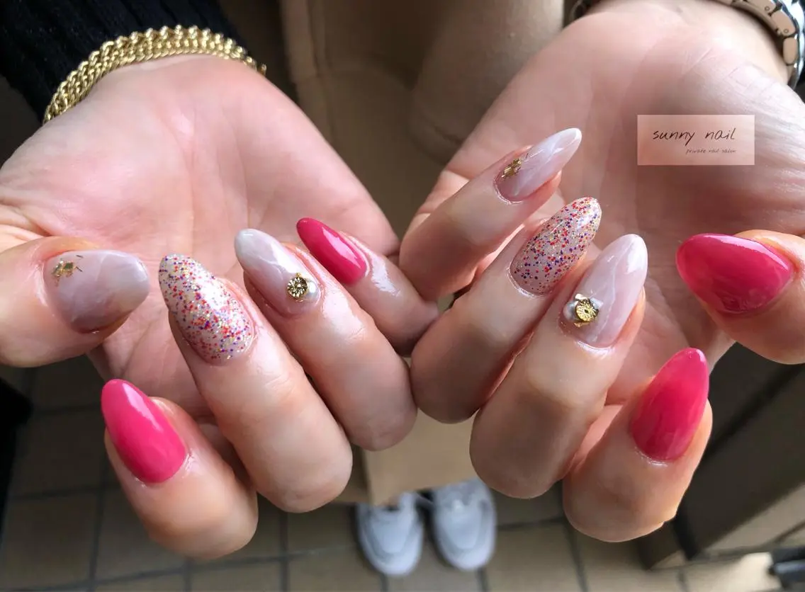 ネイル アートネイル ジェルネイル 大理石ネイル(マーブル) ニュアンスネイル パラジェル sunny nailのネイルデザイン