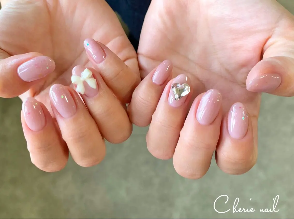 ネイル ジェルネイル ハート リボン Cherienail yunaのネイルデザイン