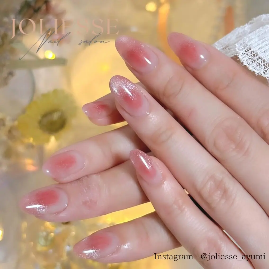 ネイル チークネイル ガーリー マグネットネイル ハンドネイル JOLIESSE Ayumiのネイルデザイン