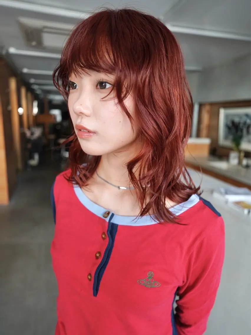 ミディアム カラー オレンジ ウルフカット カット ヘアカラー トリートメント Kaito🐶 /デザイン/レイヤーのヘアスタイル