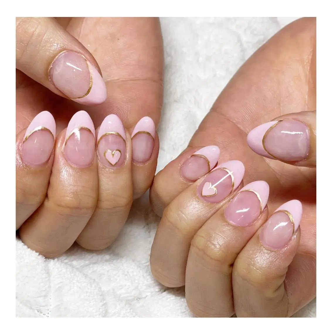 ネイル フレンチネイル ジェルネイル ハート パステルネイル ピンク ハンドネイル LaLa Peach 福岡のマツエク・マツパデザイン