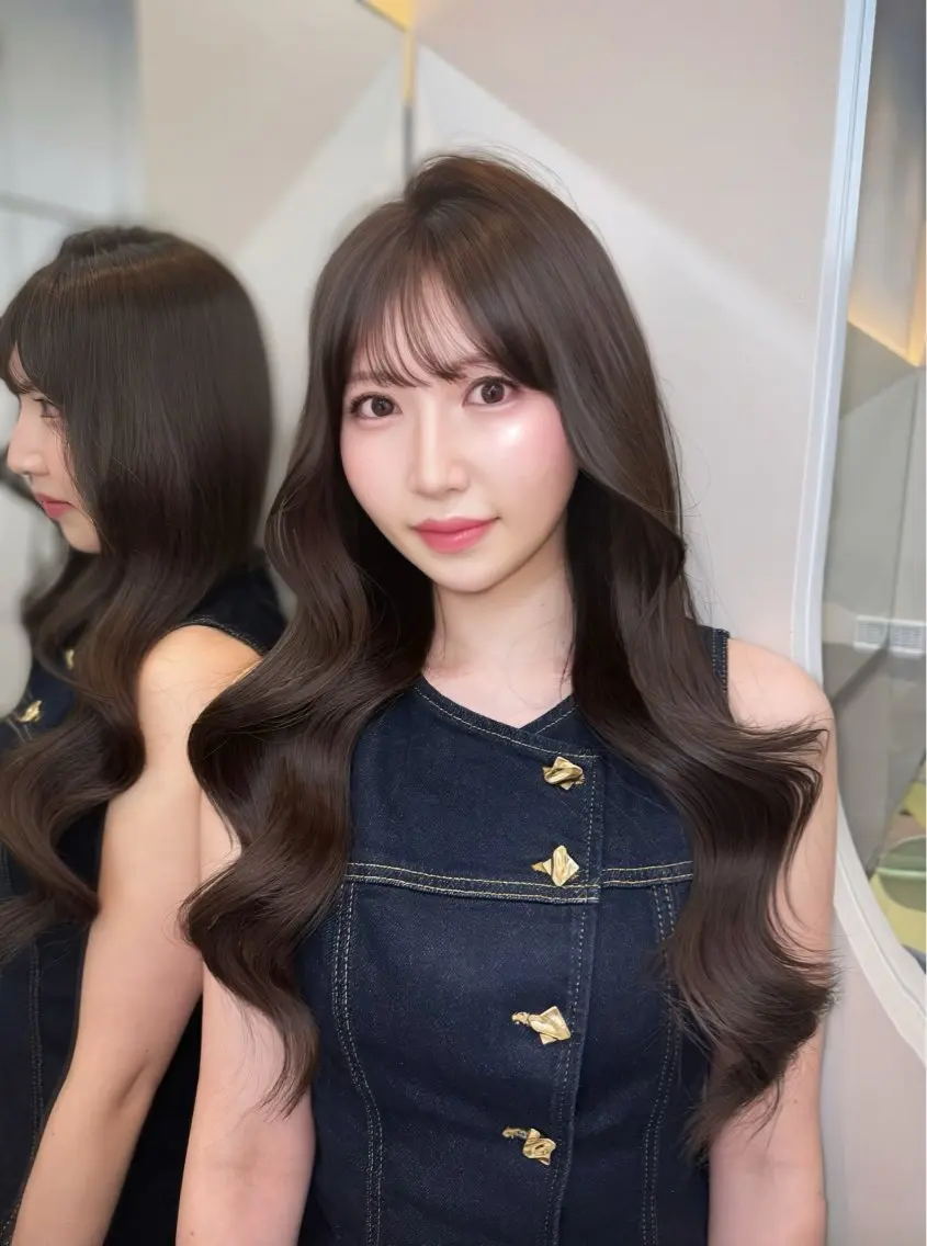 ロング ボブ 韓国風ヘア レイヤーカット ロング 縮毛矯正 カット ヘアカラー 韓国トレンド💓 阿部あんじゅのヘアスタイル