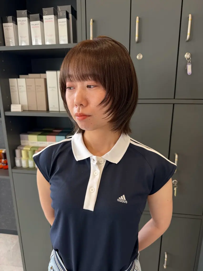 ミディアム ボブ 顔まわりレイヤー 伸ばしかけ レイヤーカット カット ヘアカラー トリートメント maki💖艶髪/ レイヤー/髪質改善のヘアスタイル