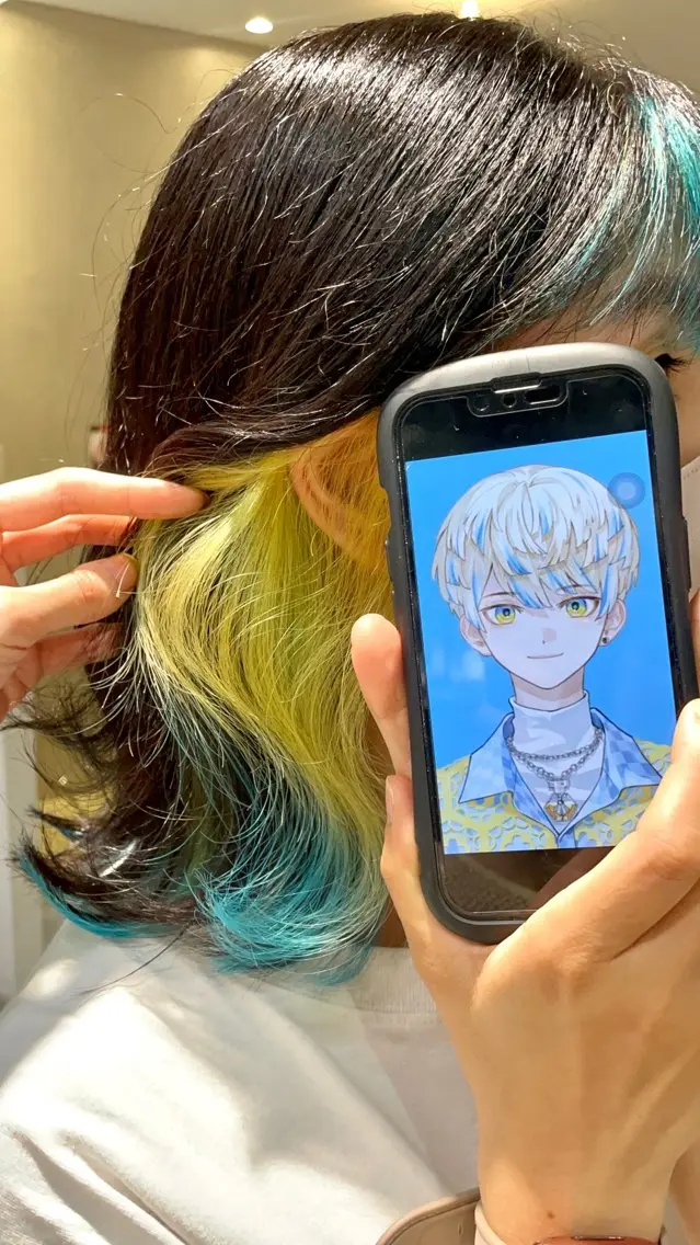 セミロング カラー ヘアカラー インナーカラー 推し ブリーチ 髪質改善のヘアスタイル
