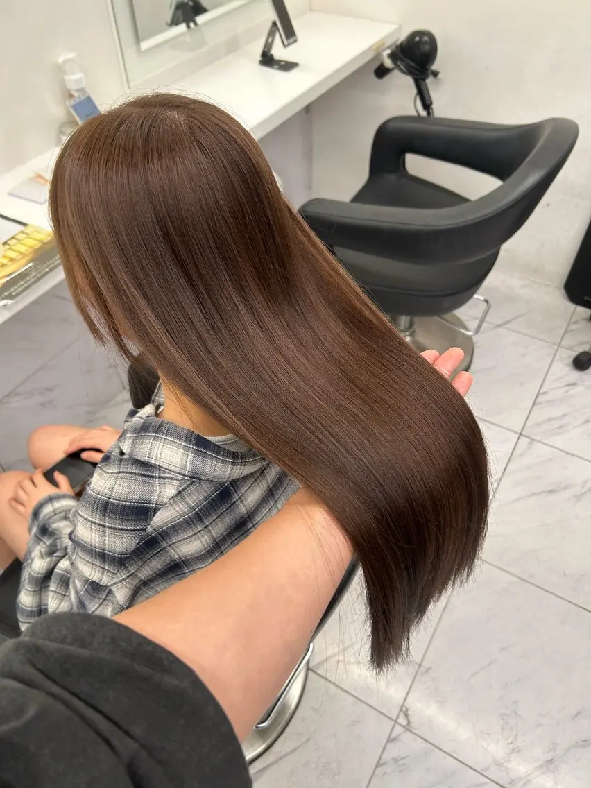ロング ヘアカラー トリートメント 赤み消しブラウン🤎 韓国レイヤー🤎横浜のヘアスタイル