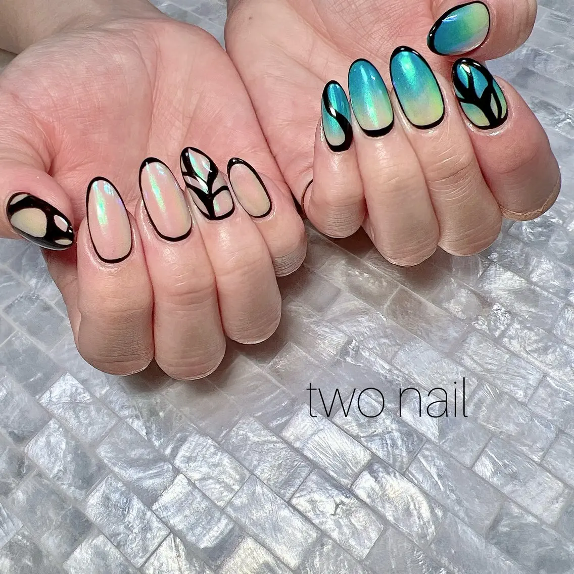 ネイル オーロラネイル ネイルチップ ホワイト ハンドネイル two nailのネイルデザイン