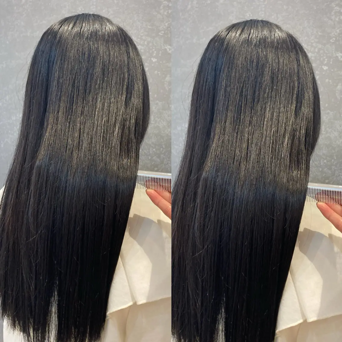 セミロング カラー 黒髪 透明感カラー み うのヘアスタイル