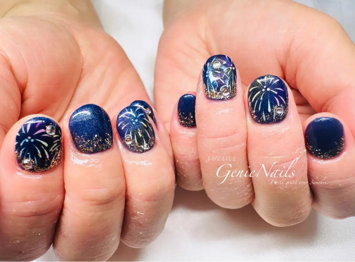 メンズ ネイル アートネイル 長さ出し 氷ネイル・うるうるネイル ロングネイル 持ち込み Genie Nailsのネイルデザイン