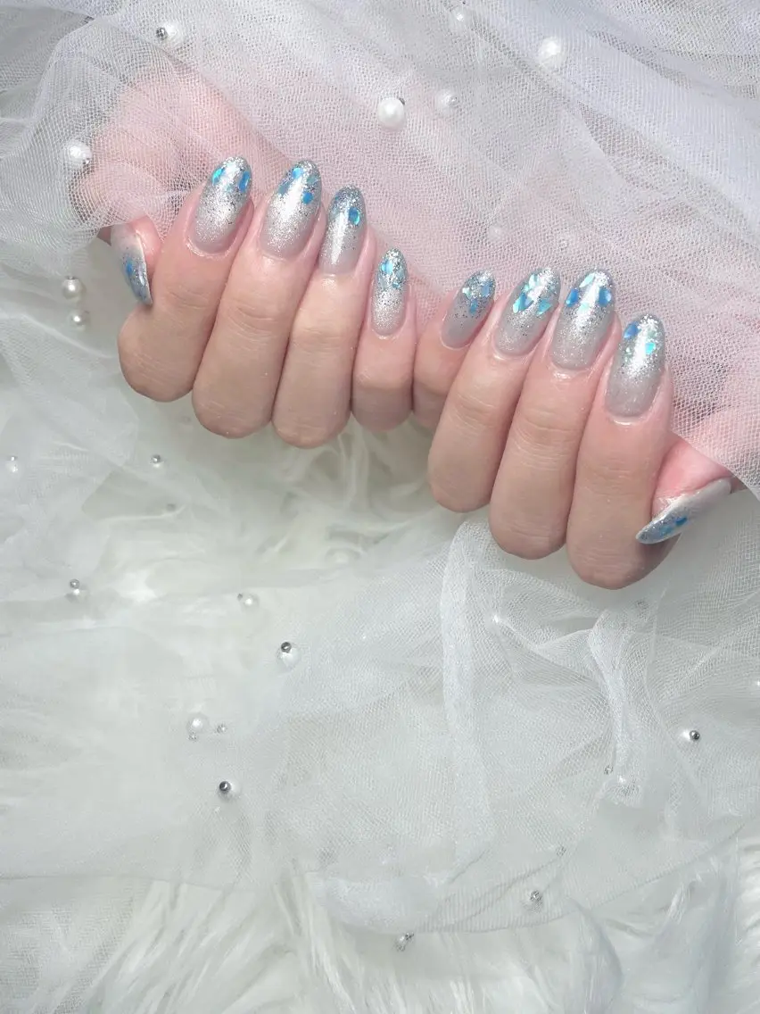 ネイル 水色 ハンドネイル IBUKI PEEKABOO梅田のネイルデザイン