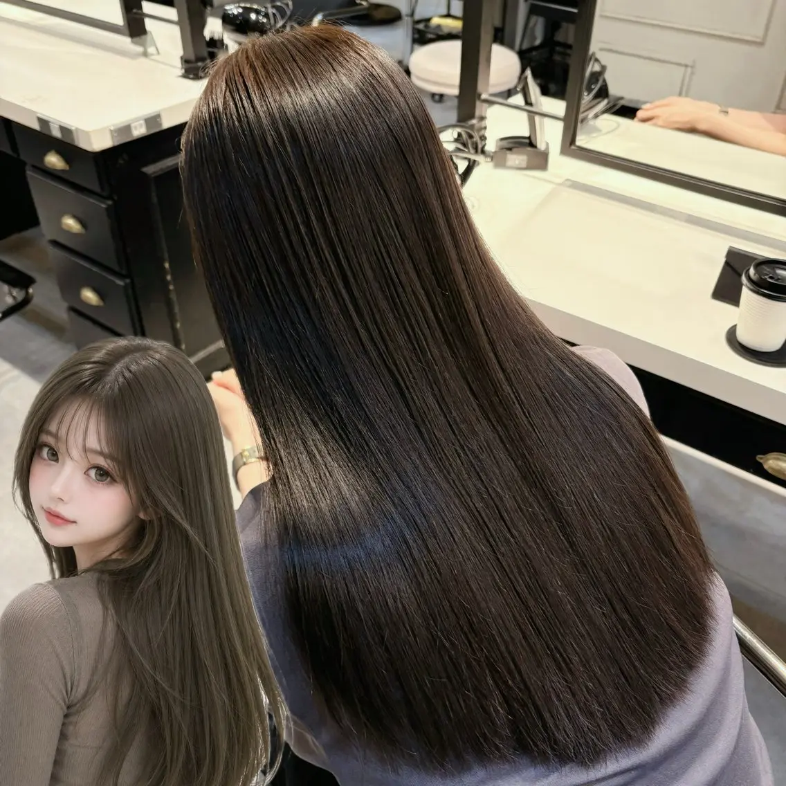 ロング カラー 透明感カラー グレージュ オリーブグレージュ オリーブグレー ヘアカラー トリートメント 💛しおん💛 モデル募集のヘアスタイル