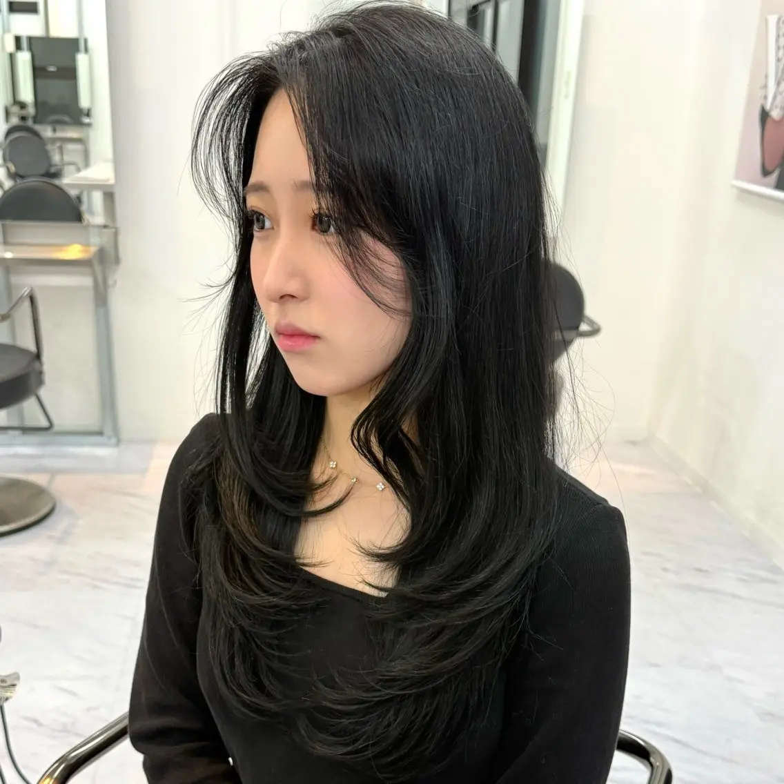 ロング カット ヘアカラー 縮毛矯正 トリートメント 鍋田/ 渋谷/ 縮毛矯正/レイヤーのヘアスタイル