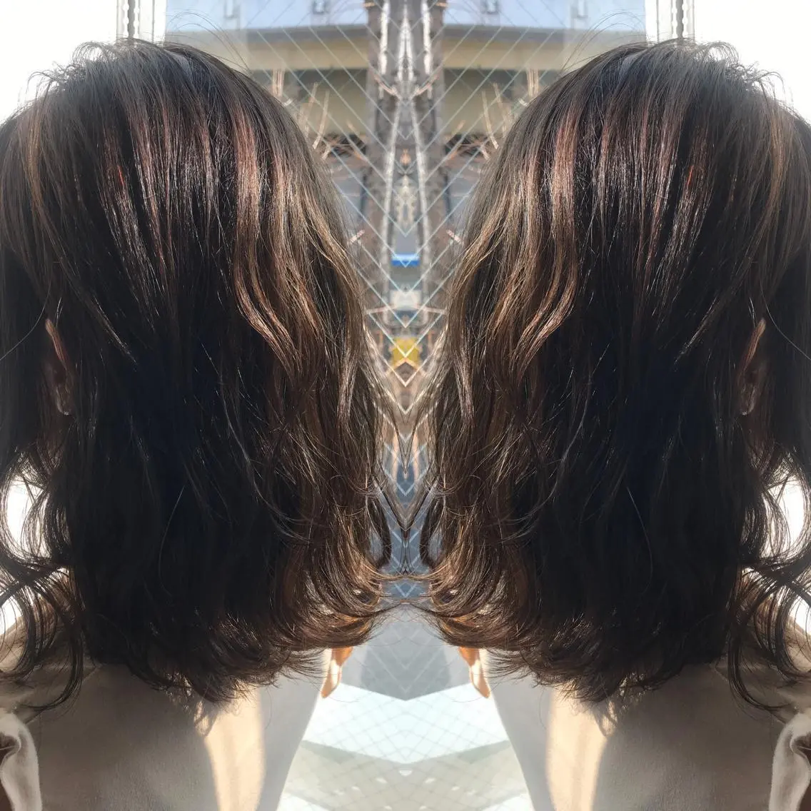 ミディアム カラー グレージュ ハイライトカラー ハイライト カット ヘアカラー パーマ 柴田 祐輔のヘアスタイル