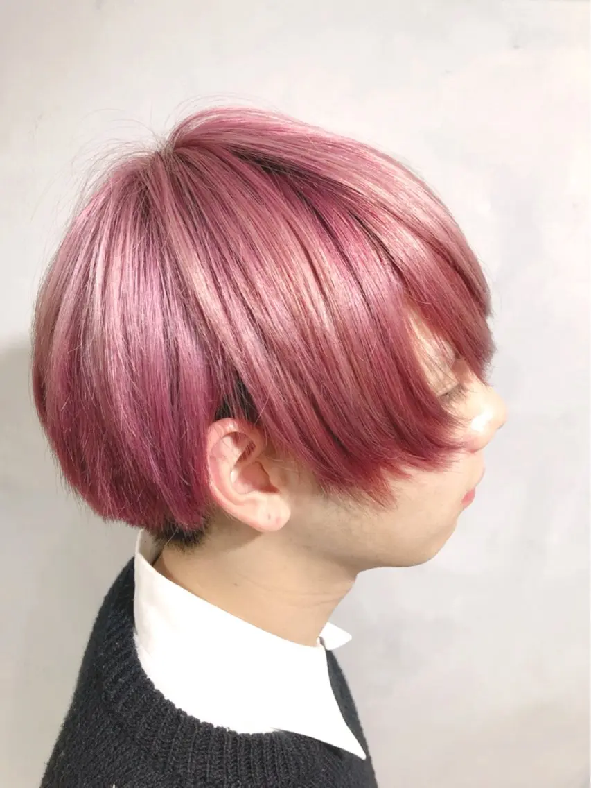 カラー メンズ ピンクカラー カット ヘアカラー トリートメント ブリーチなしWカラー メンズカット✨ワタベのヘアスタイル