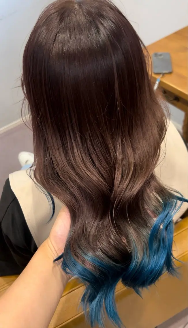 セミロング カラー ブルーカラー ブラウンカラー カット ヘアカラー coeur/ ひなたのヘアスタイル