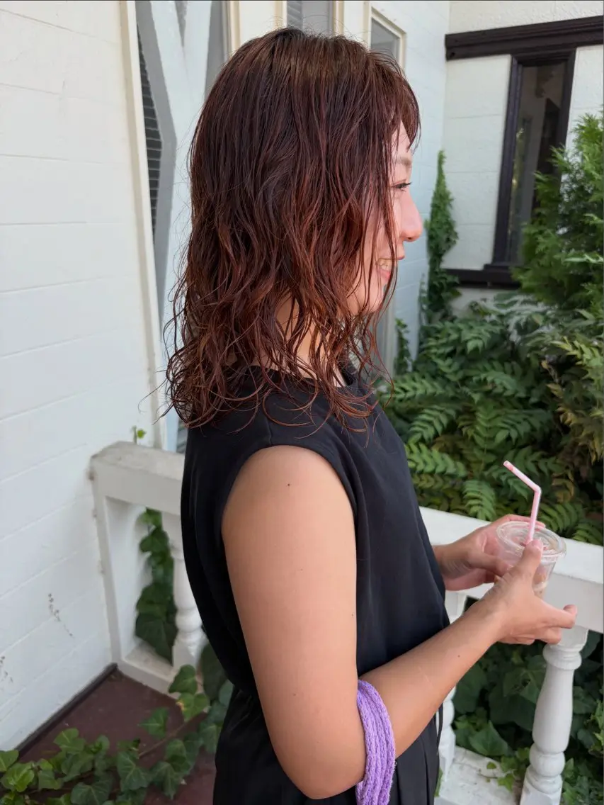 セミロング カラー セミロングパーマ カット ヘアカラー パーマ 江原 彩華のヘアスタイル
